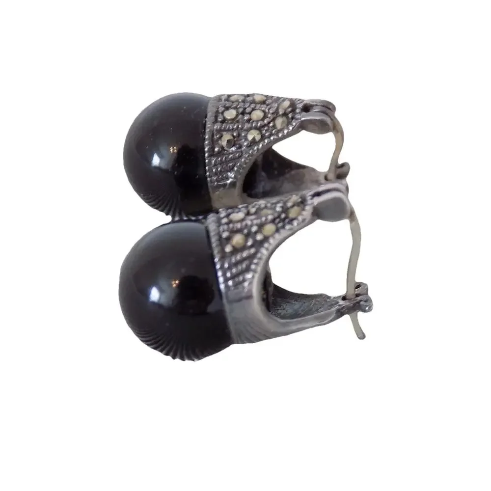 Marcasite and sterling silver pierced earrings